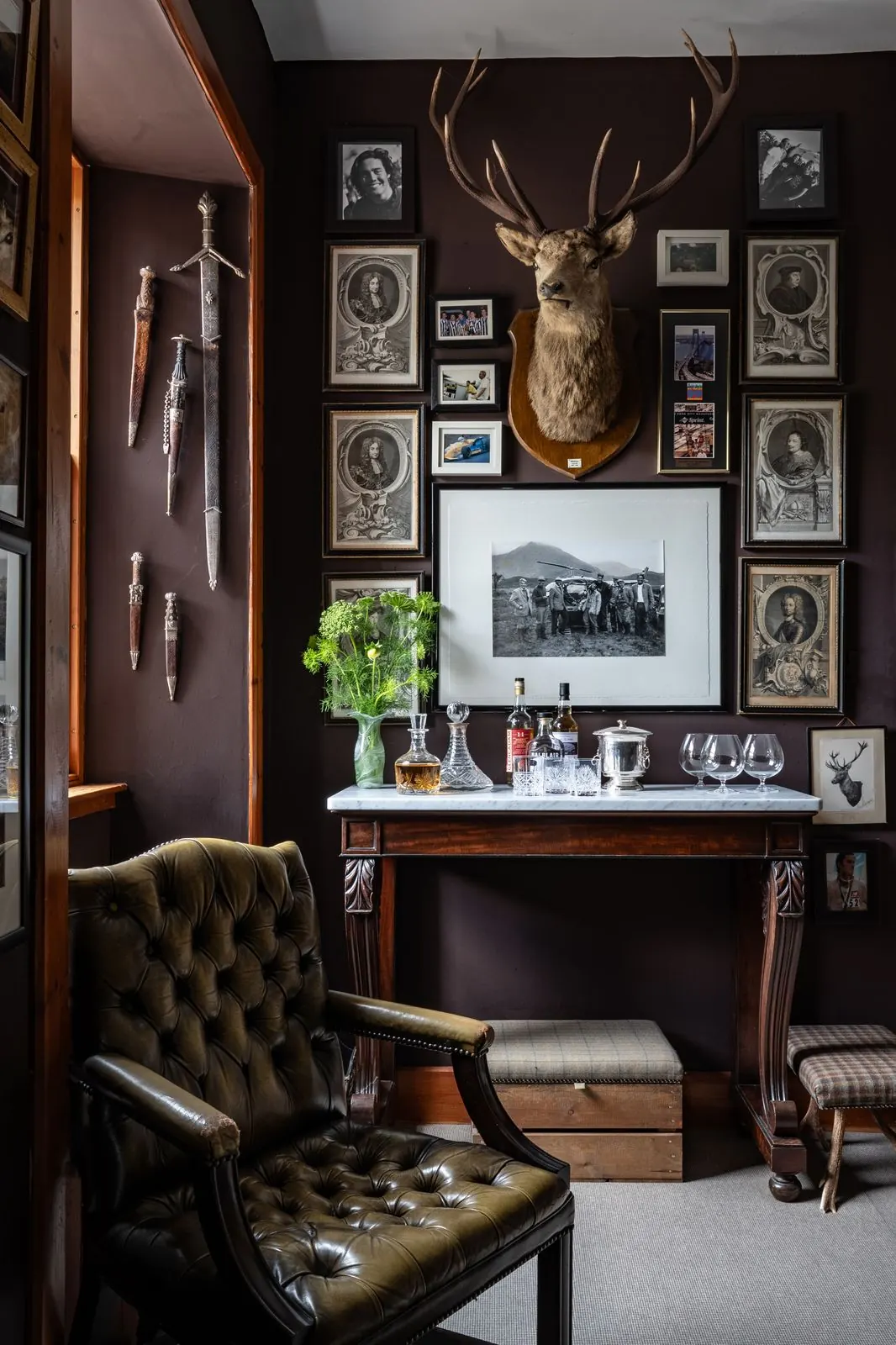 Study with stag head and print wall