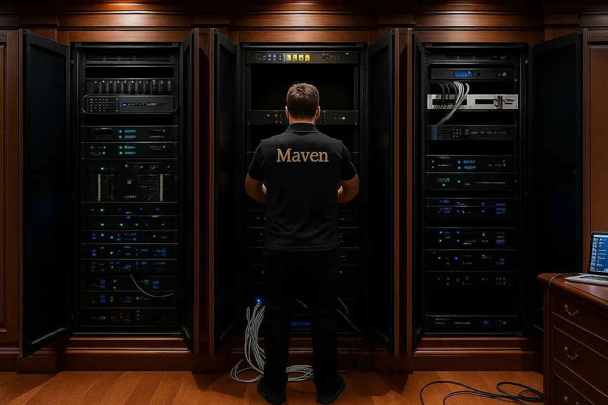 Maven engineer servicing an equipment rack