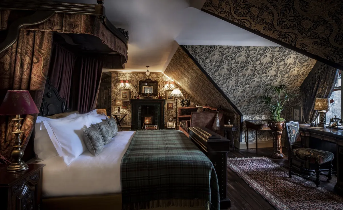 Tartan-dressed bedroom at The Fife Arms