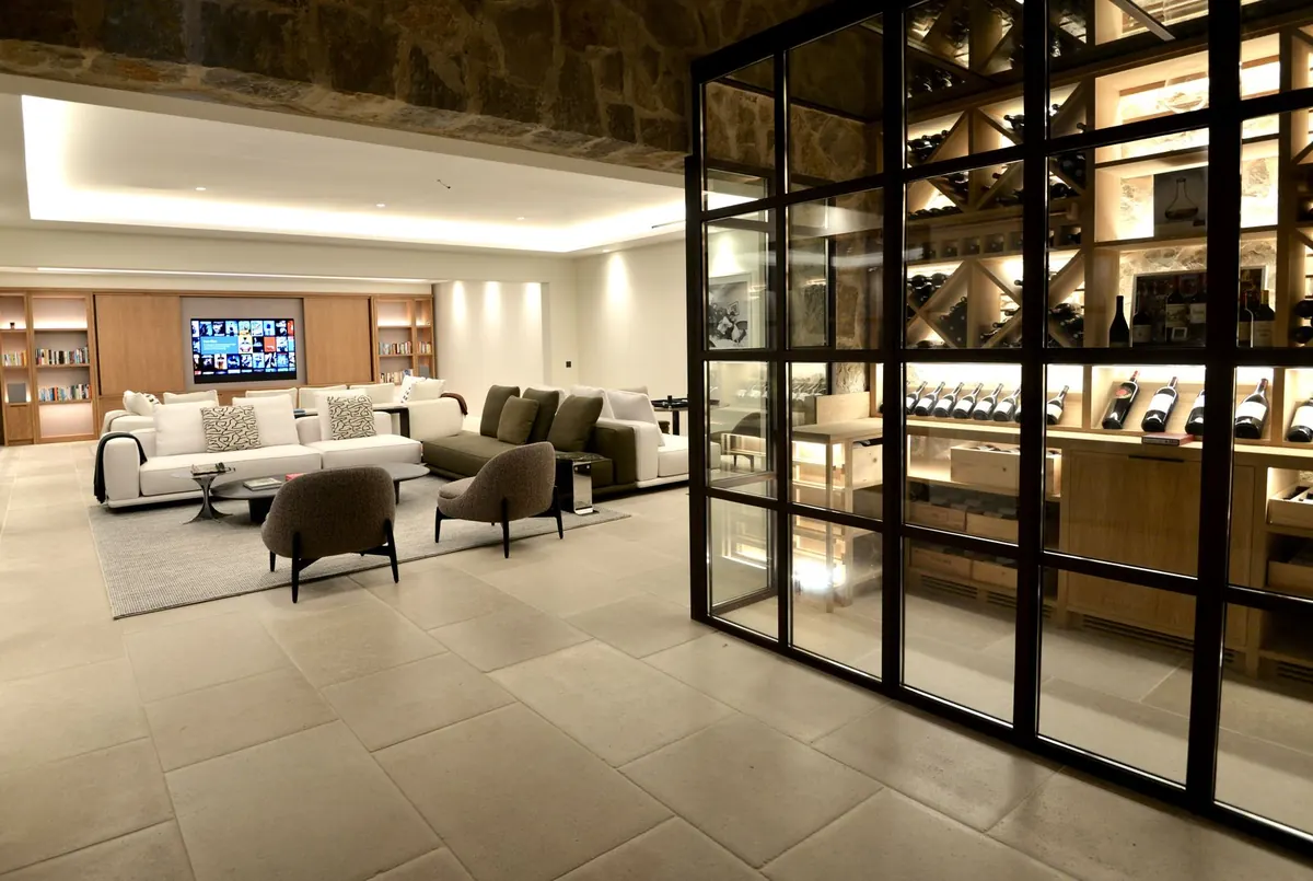 Wine room behind glazing