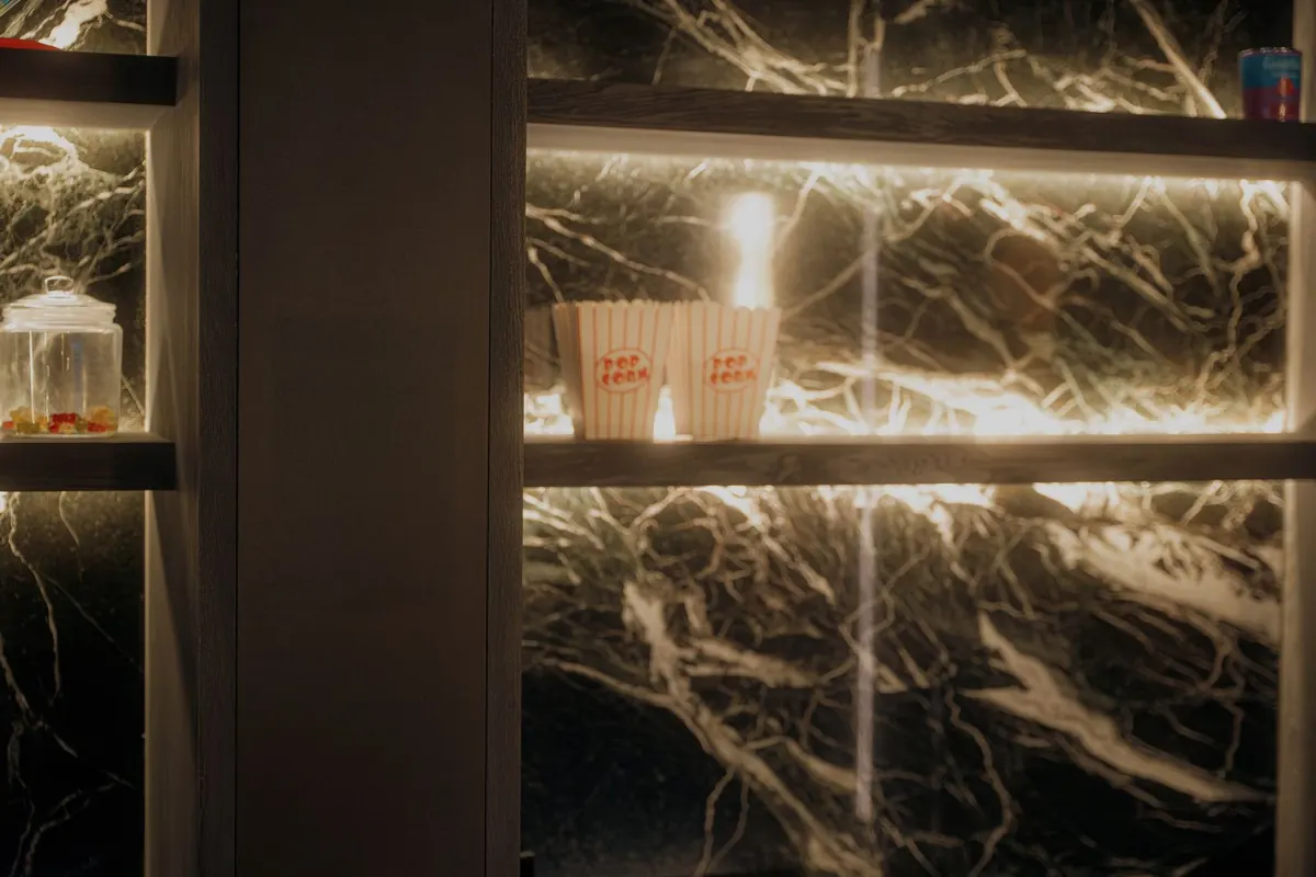 Backlit marble shelving
