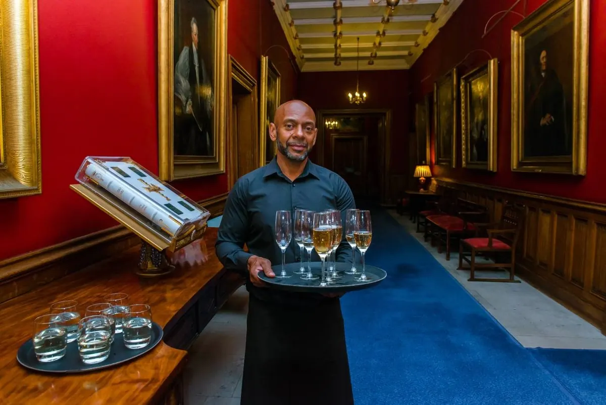 Champagne served in the corridor
