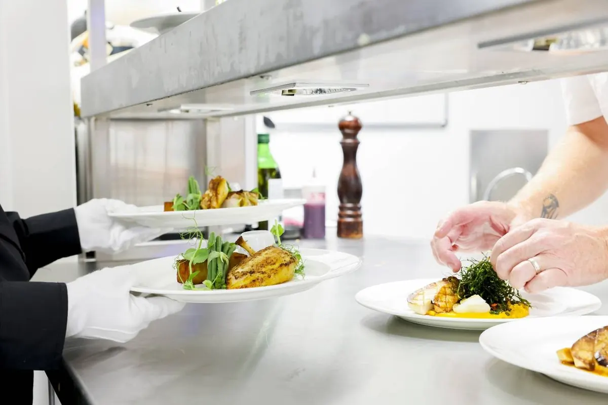 Dinner service from the kitchen