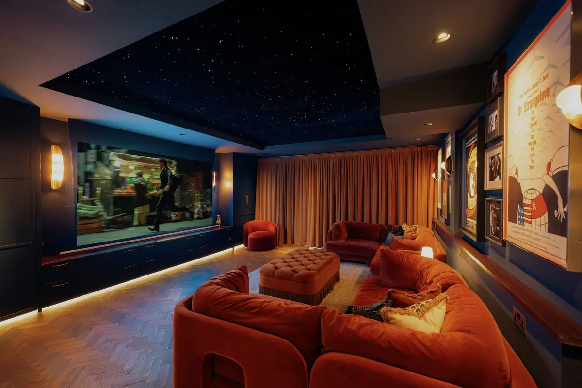Cinema with velvet seating and drapes